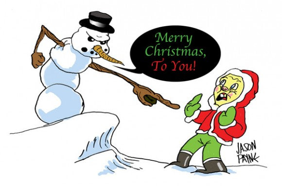 The Angry Snowman Christmas card by Jason Payne