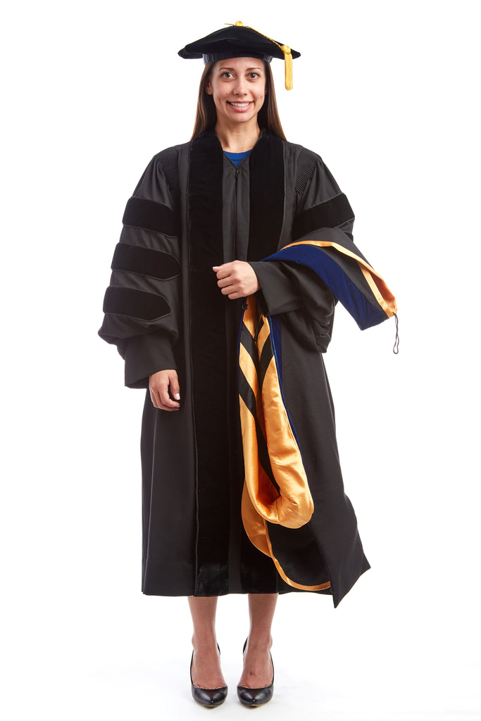 Premium Doctoral Black Gown, 8-Sided Cap / Tam, & PhD Hood Regalia ...