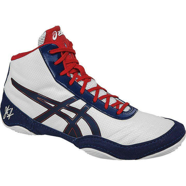 red white and blue asics wrestling shoes