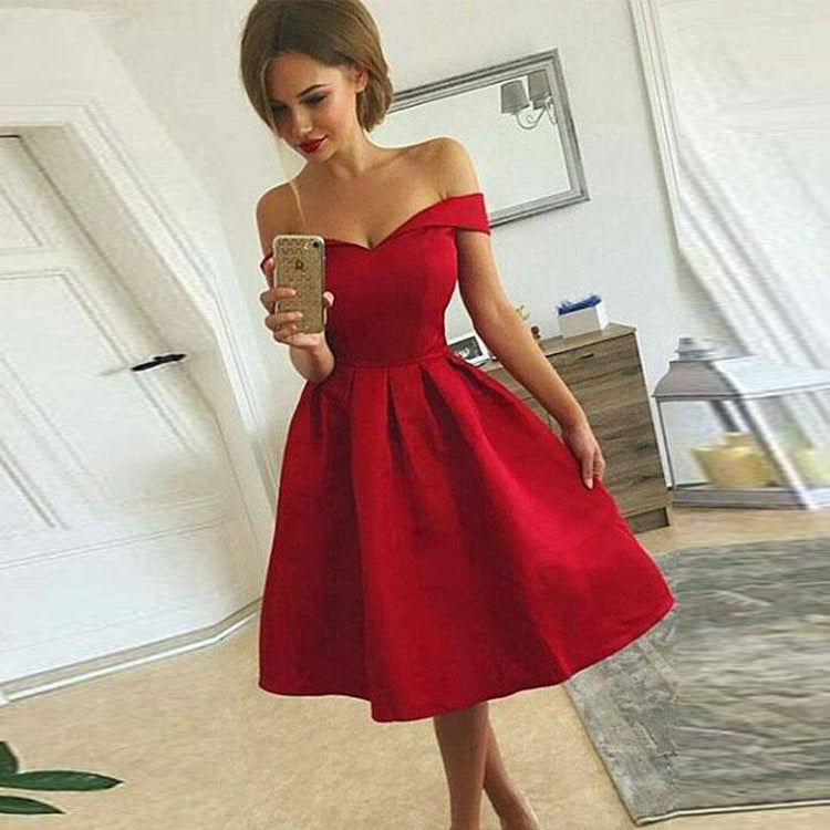 2018 Hot Sale Red Off The Shoulder Cocktail Party Dress,A Line Homecoming Dress