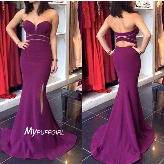 Persian Plum Sweetheart Mermaid Prom Dress, Formal Gown Cut Out Back ...