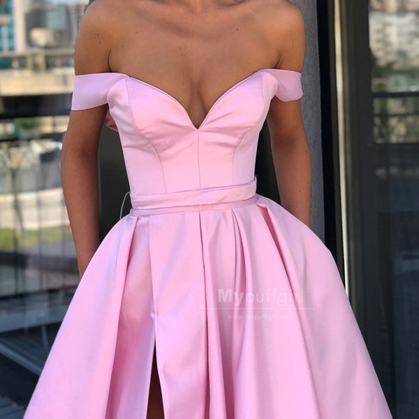Sexy Long Pink Satin Off-the-Shoulder A Line 2019 Prom Gown, Evening ...