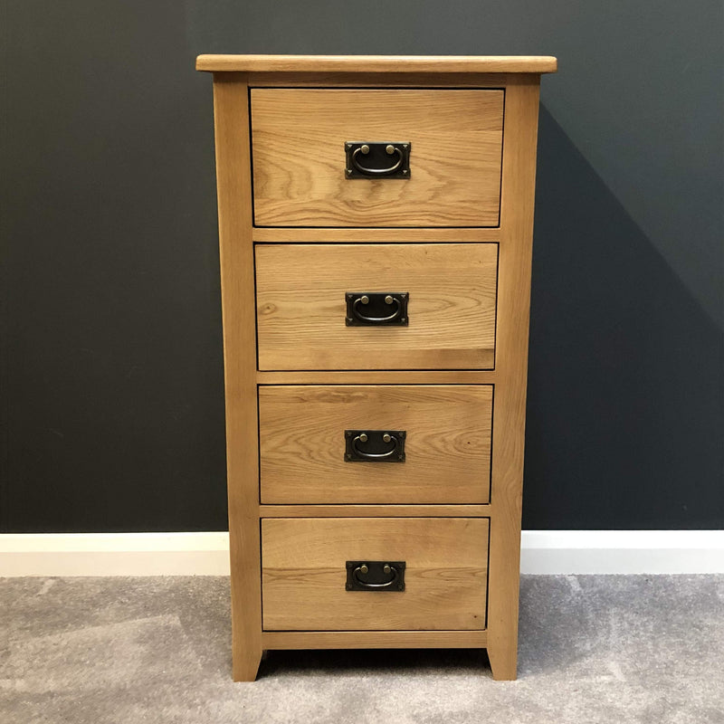 Newark Oak 4 Drawer Narrow Chest of Drawers | Oak Direct