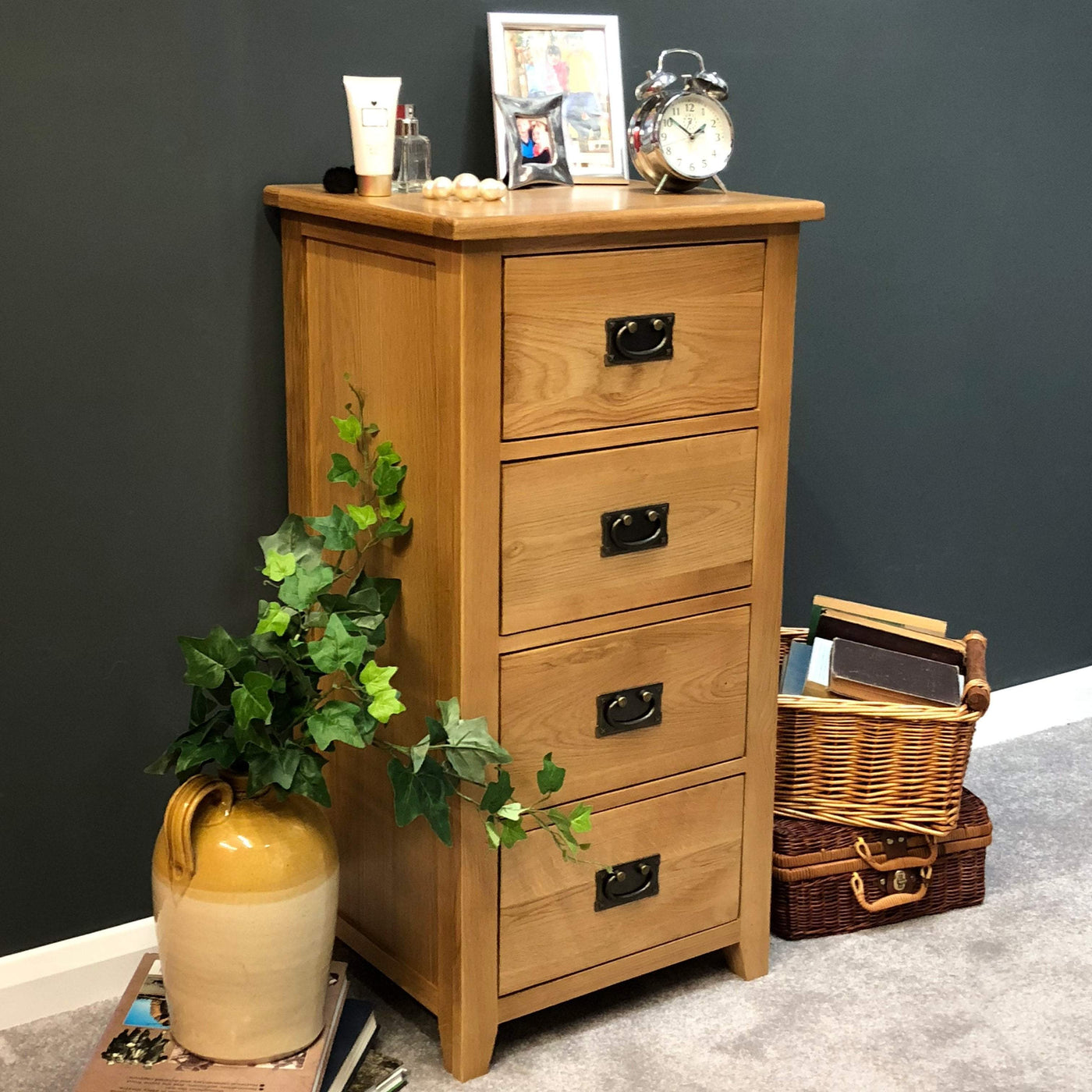 Newark Oak 4 Drawer Narrow Chest of Drawers Oak Direct