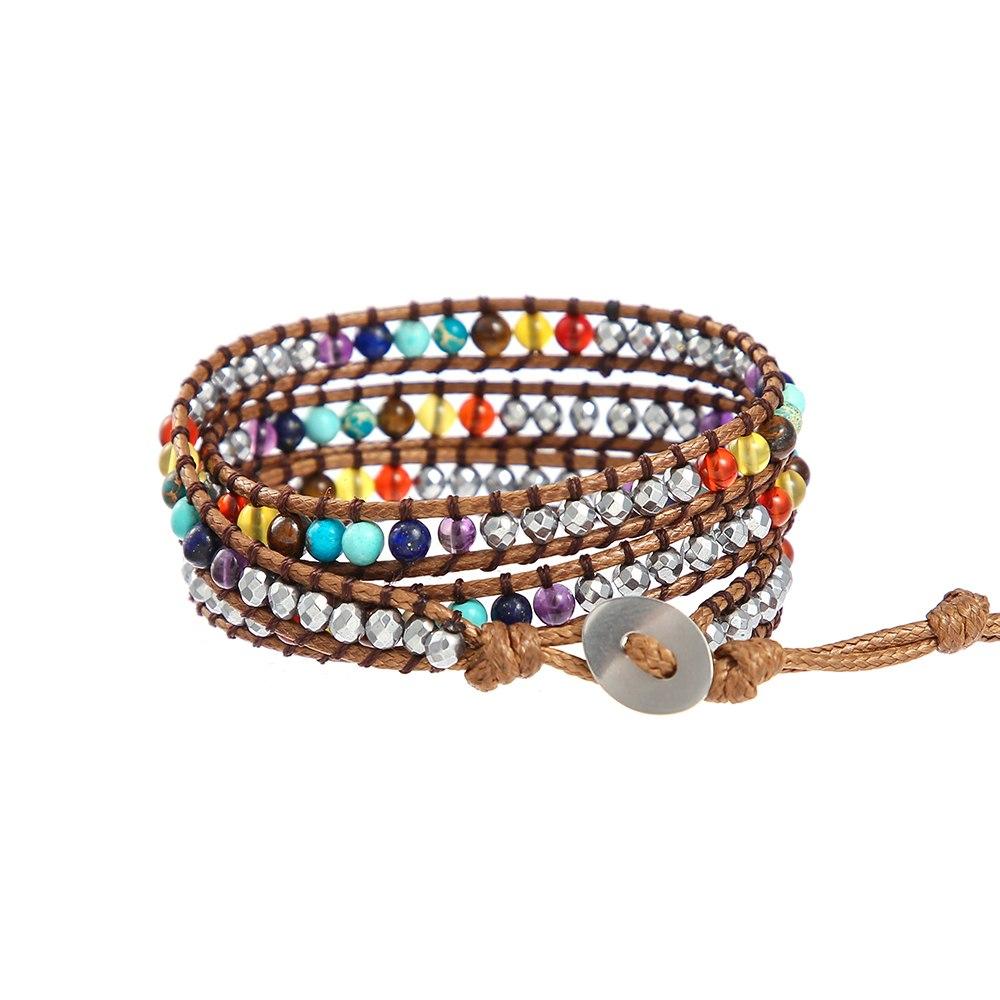 Natural Stone 7 Chakra Healing Hematite Balancing Rainbow Bracelet ...