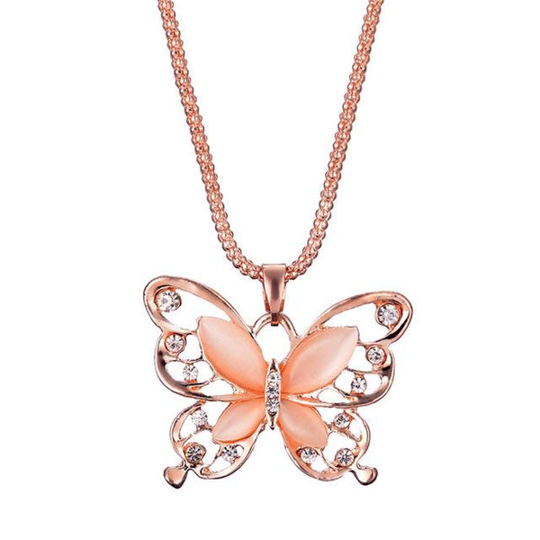 Gold Opal Butterfly Pendant Necklace
