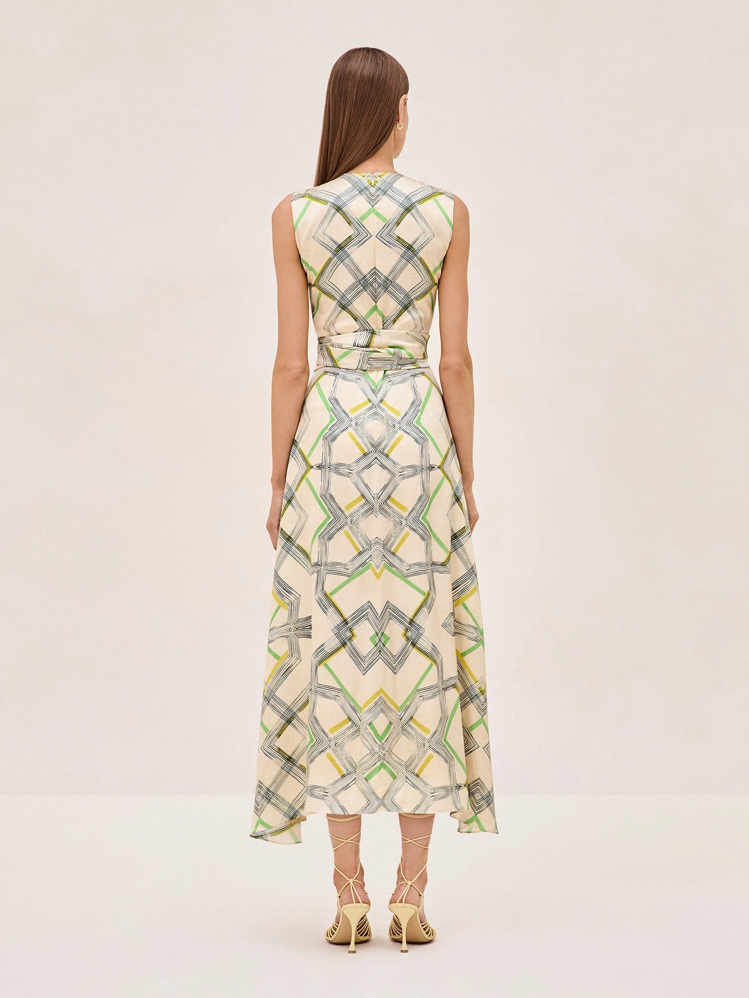 Alexis Biasca Tie-detailed Midi Dress In Linear Cream