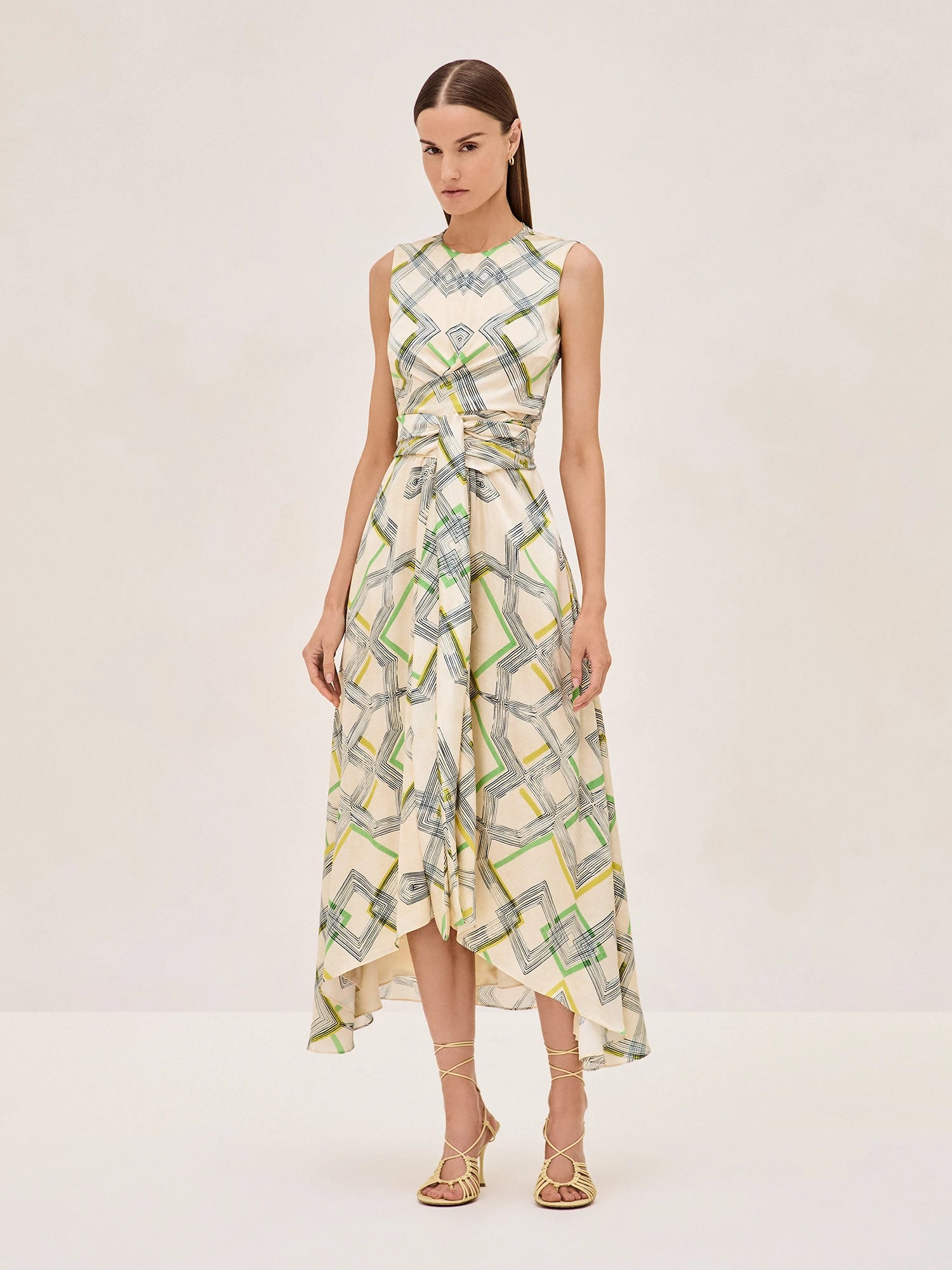 Alexis Biasca Tie-detailed Midi Dress In Linear Cream