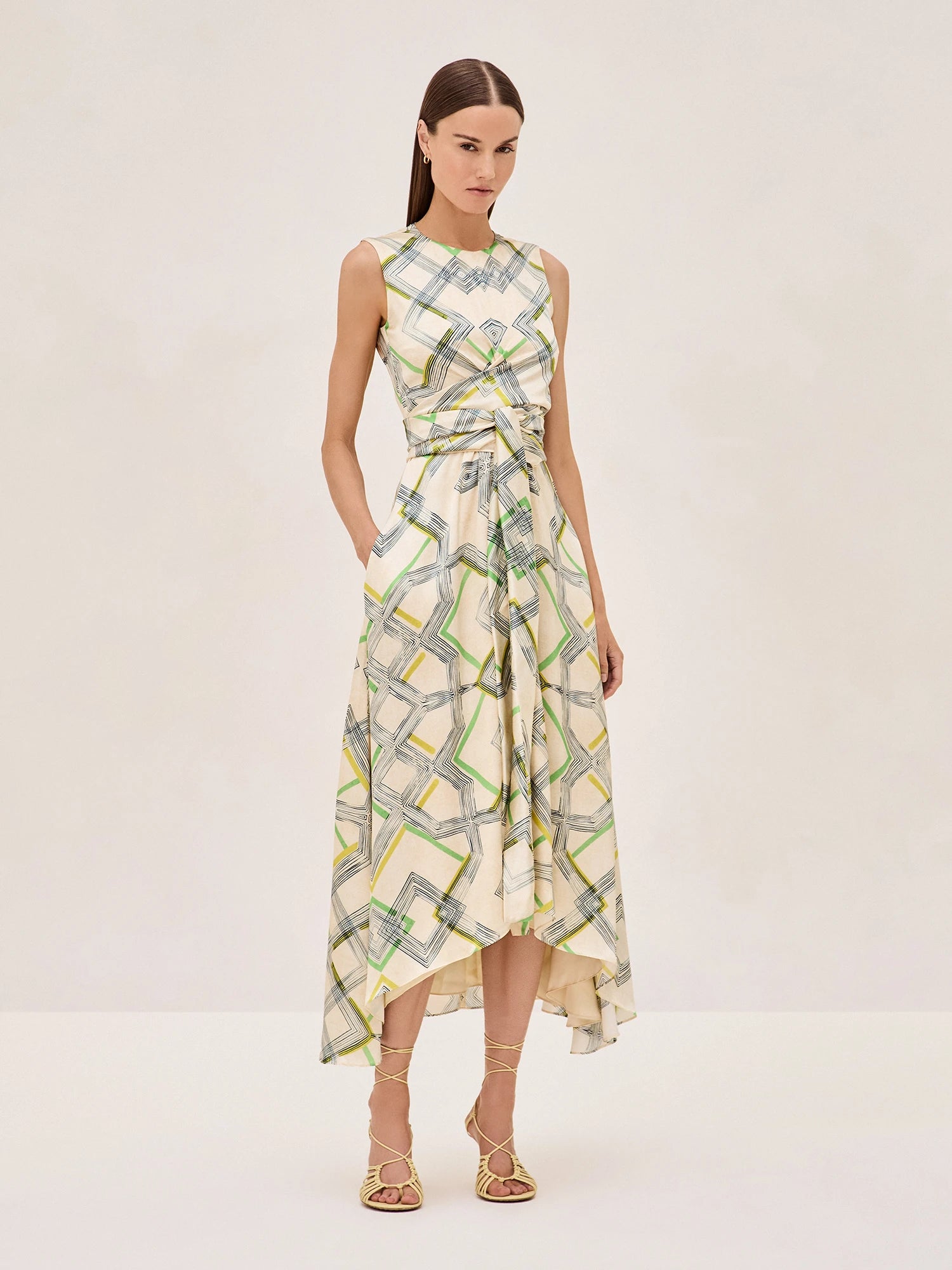 Alexis Biasca Tie-detailed Midi Dress In Linear Cream