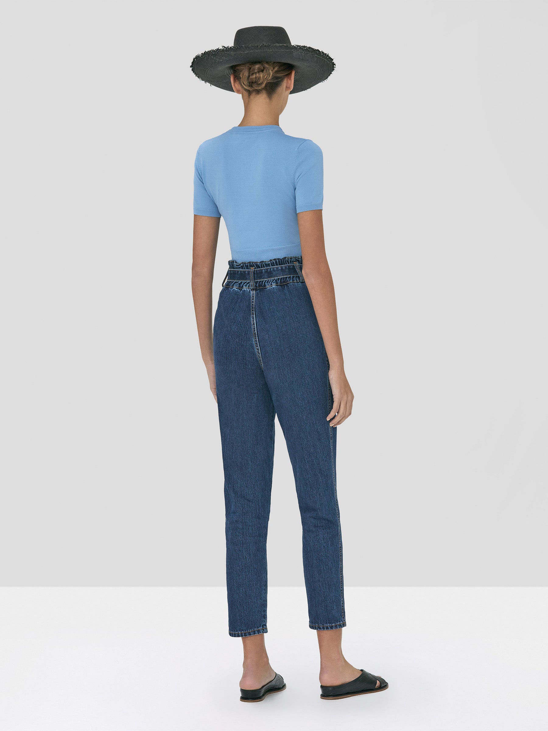 Alexis Finzi Crop Top in Blue and Stannis Denim Pant in Washed Denim from Spring Summer 2020 - Rear View
