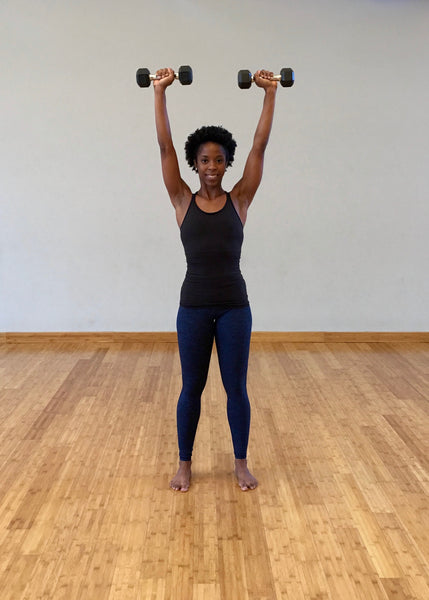 Overhead Shoulder Press-Heather Blue Full Length Leggings, American Fitness Couture