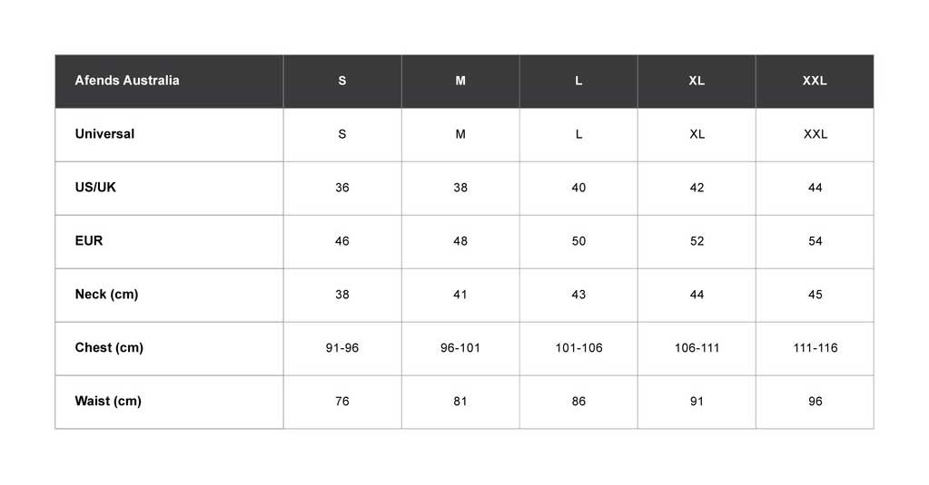 Mens Tops Size Chart