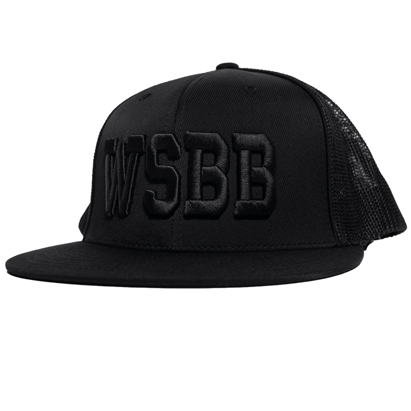 WSBB Trucker Flexfit® Hat - Black/Metallic Silver | Westside Barbell