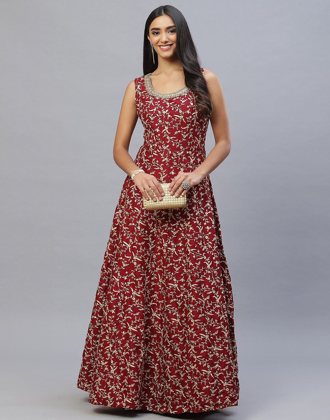Assorted Handloom Dupion Long Dress