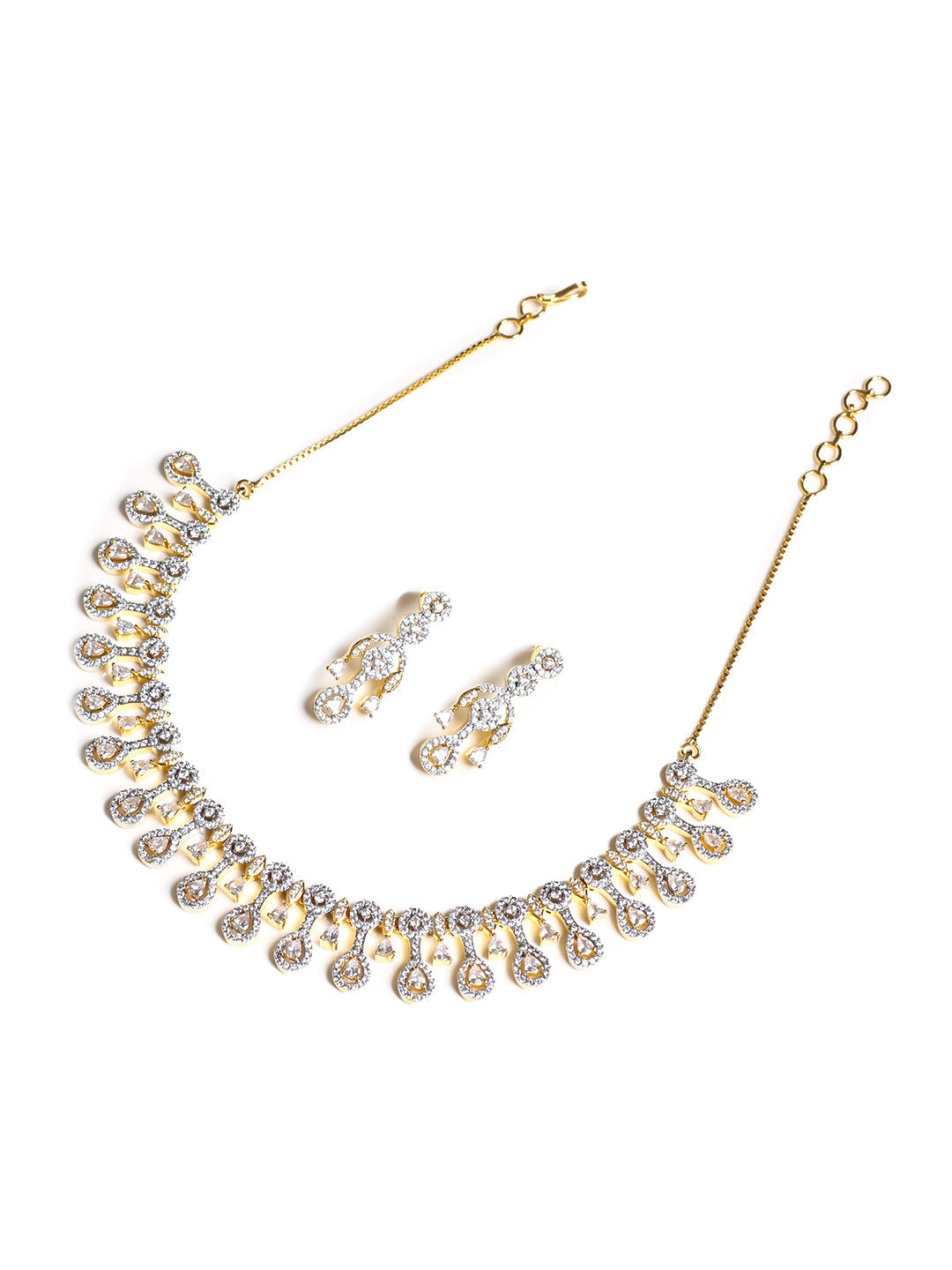 Golden AD Necklace Set With Earrings