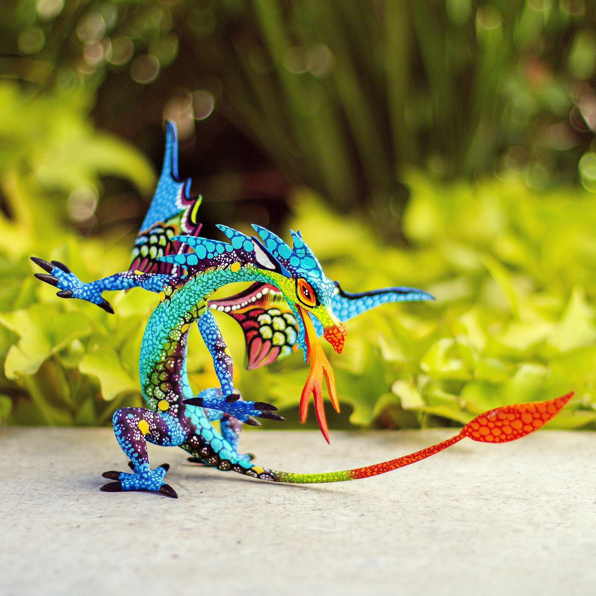 Copal Wood Alebrije Sculpture of Dragon in Blue from Mexico - Mexican Dragon in Blue - GlobeIn product image