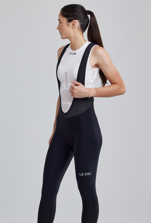  LE COL Women's Sport Bib Tights II, Fleece Lined Thermal  Cycling Leggings, Foam Chamois Pad & Reflective Fabric