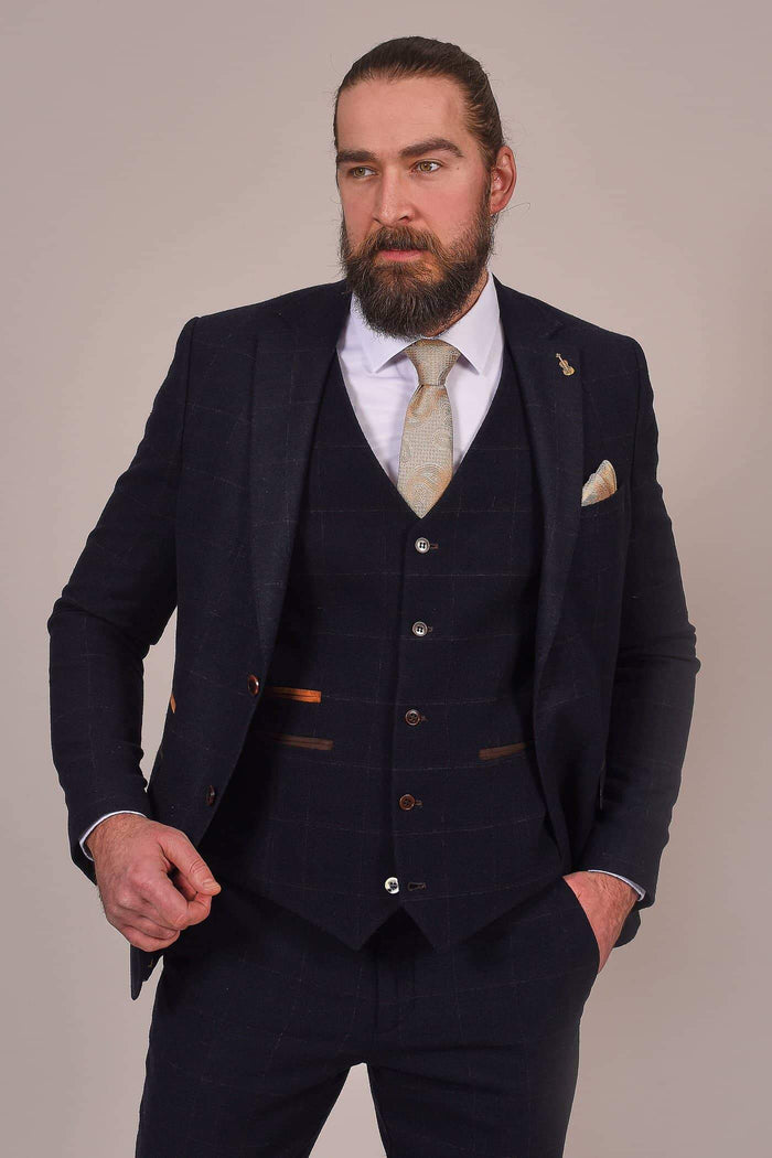 Fratelli Dark Navy Tweed Style Blazer With Subtle Check - Previous Design