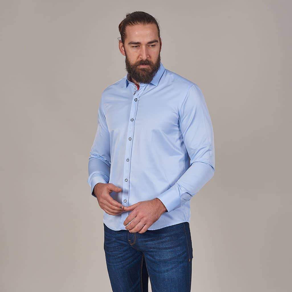 Marc Darcy Sky Blue Shirt With Floral Detail - £16.00 - Master Debonair