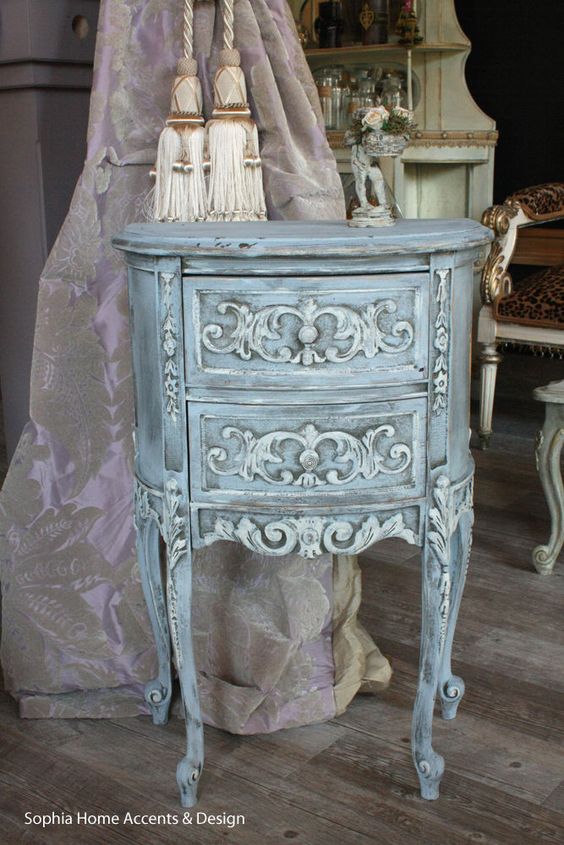 SOLD Blue Shabby Chic Chalk Painted Antique Dresser Distressed Painted  Dresser Three Drawers French Provincial Painted Antique Dresser 