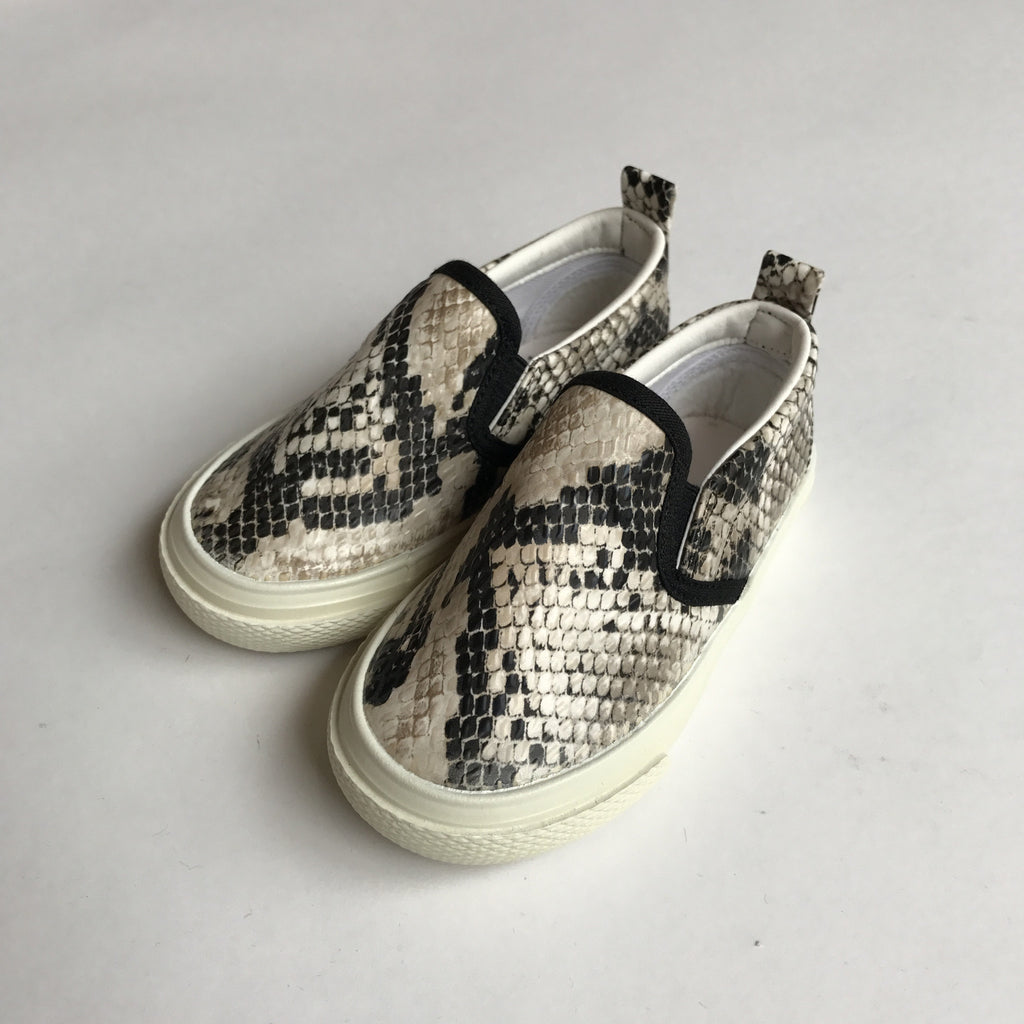 faux snakeskin slip on sneakers