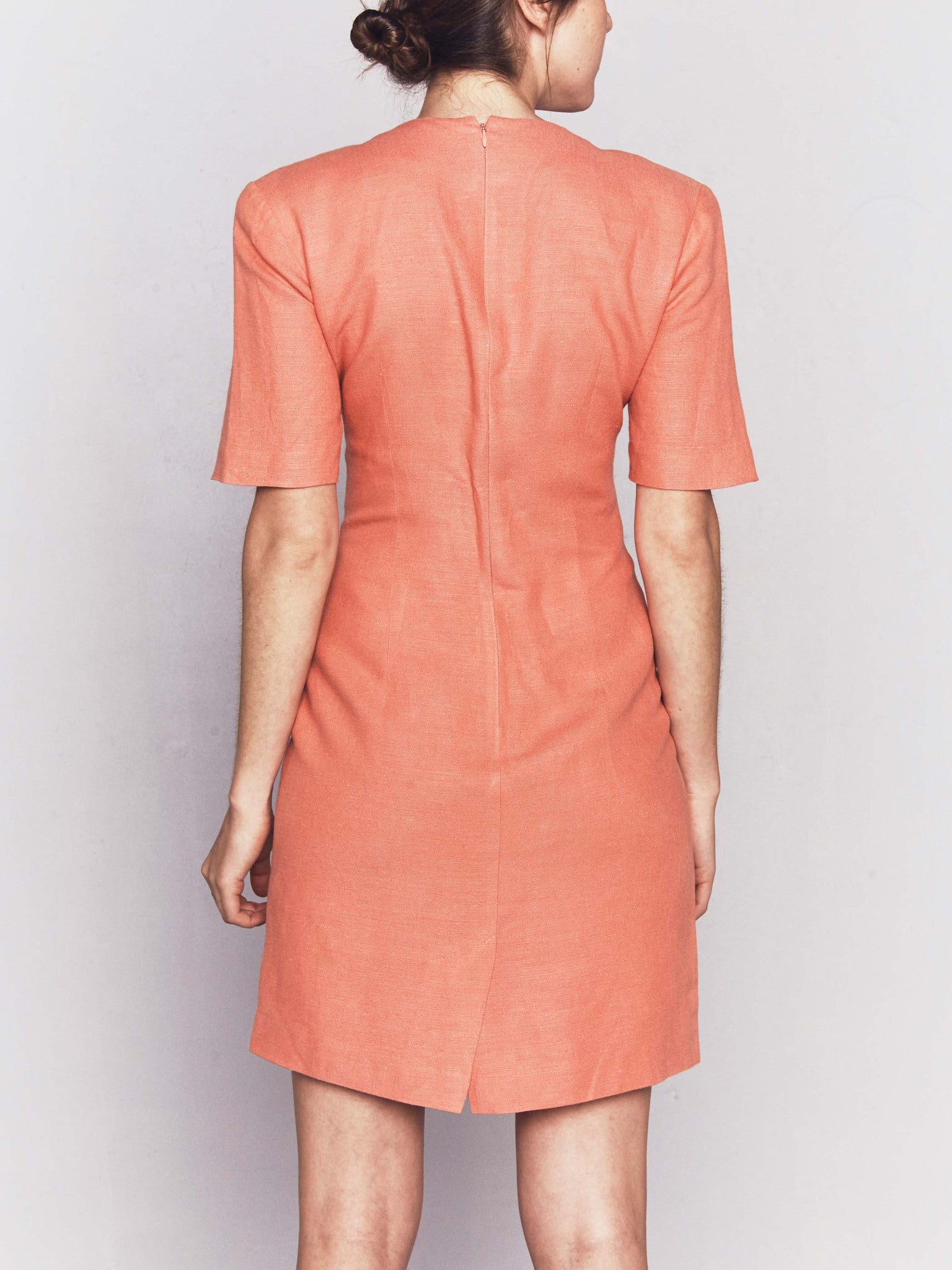 coral linen dress