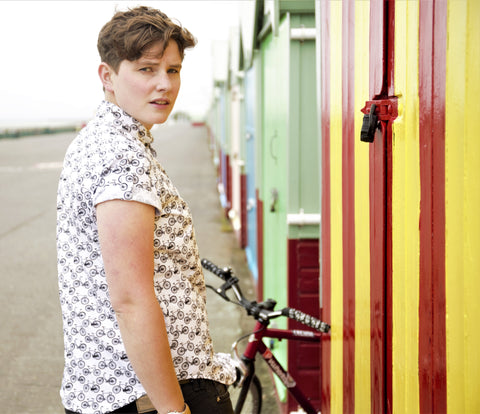 Short sleeve button up bicycle print