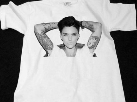 ruby rose on a white t shirt