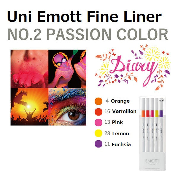 Uni Emott Ever Fine Color Liner Set of 5- No. 1 Vivid Colors
