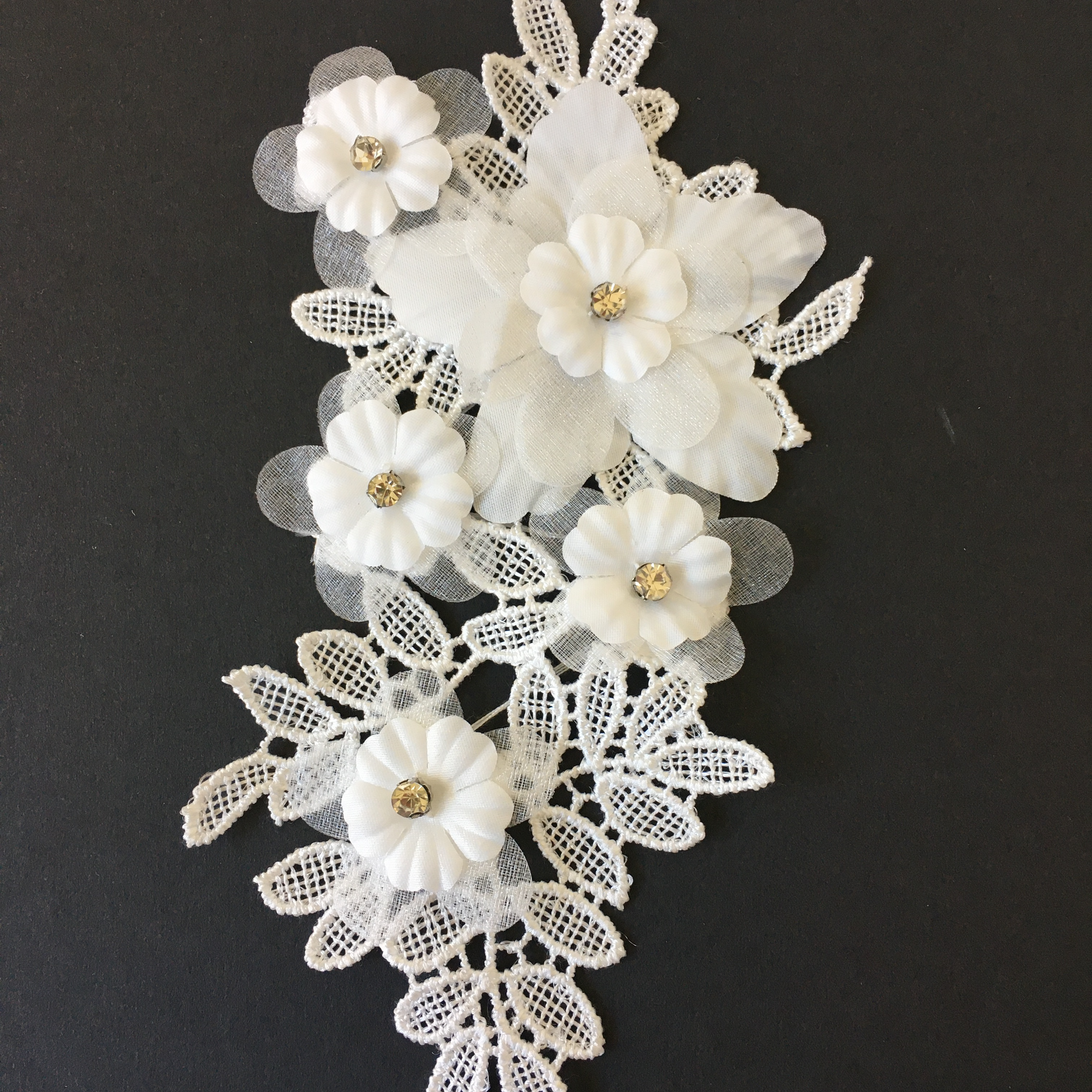 White 3D Crystal Flower Applique - Costume, Evening