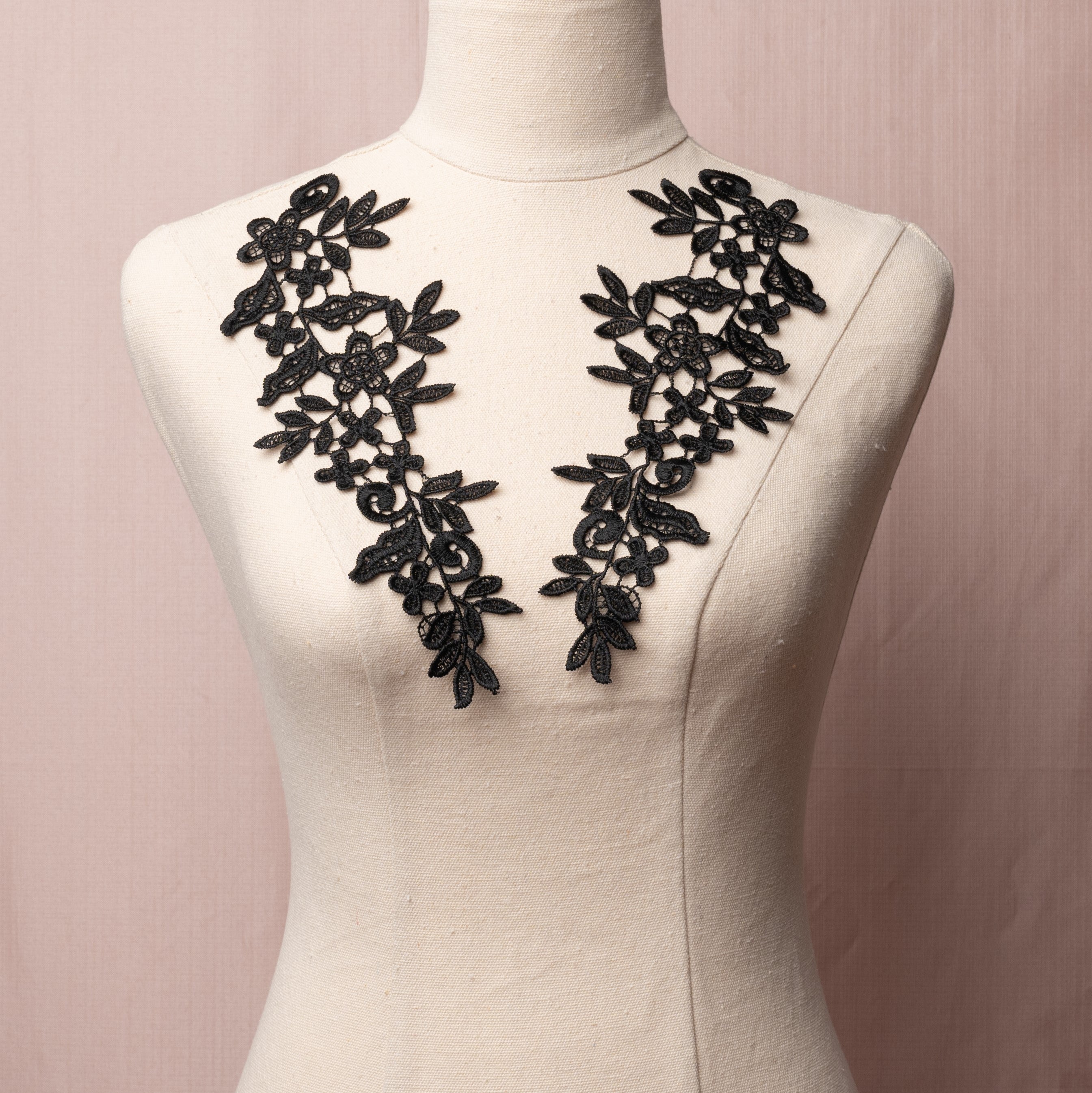 Black applique with 3D flowers and crystals - Applique - lace