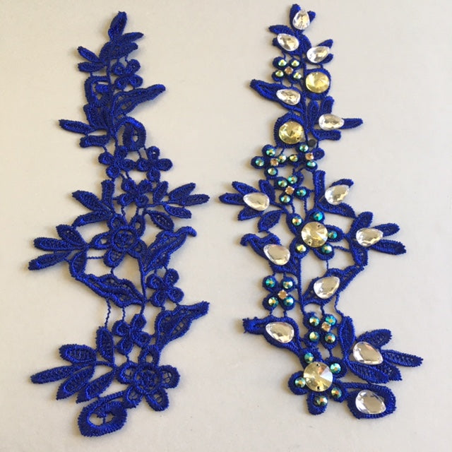 Beaded Lace Applique Blue Lace Patch Royal Blue Lace Applique with Sequins  Floral Lace Applique for Evening Dress Dancewear Leotards