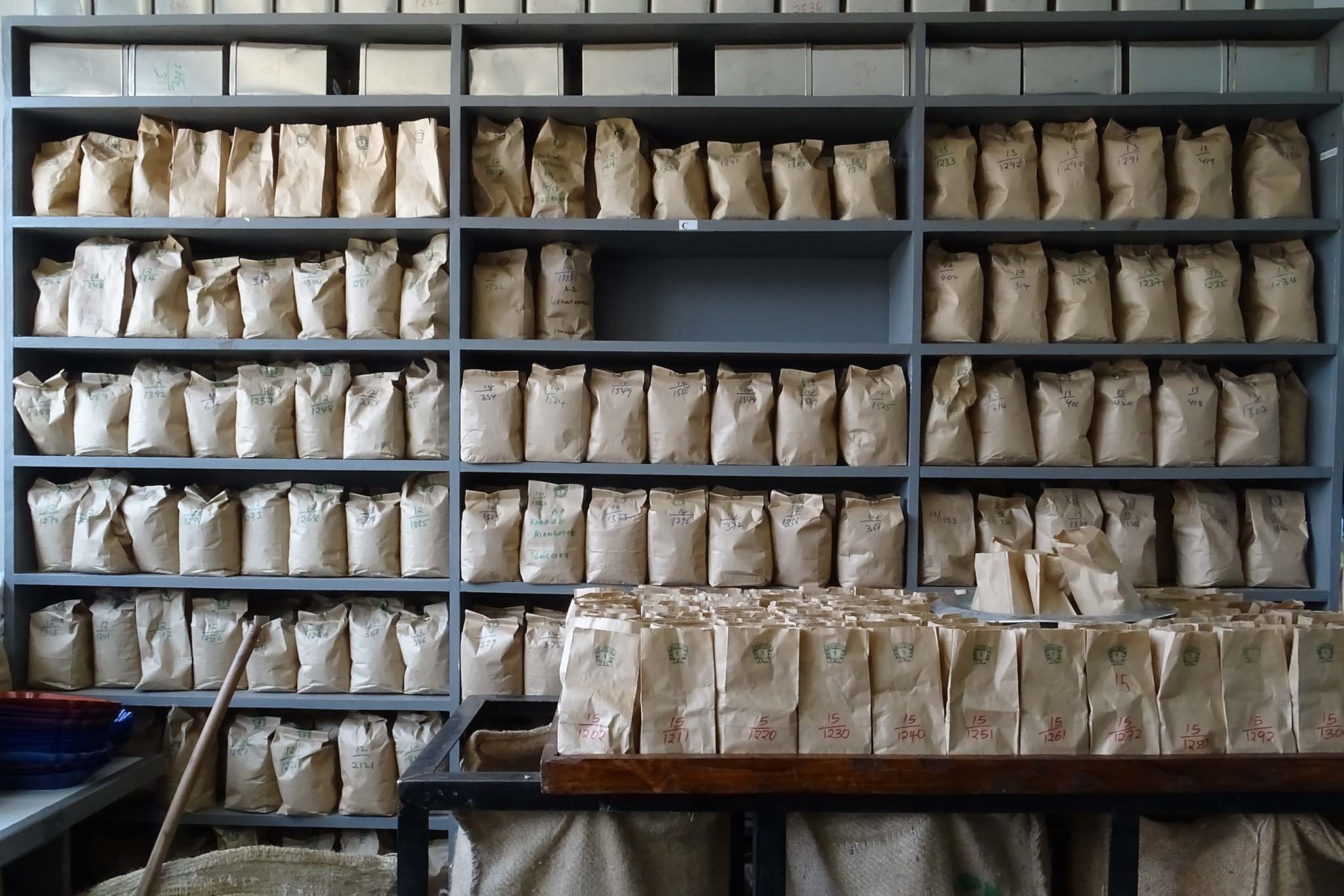 Coffee bags on shelf