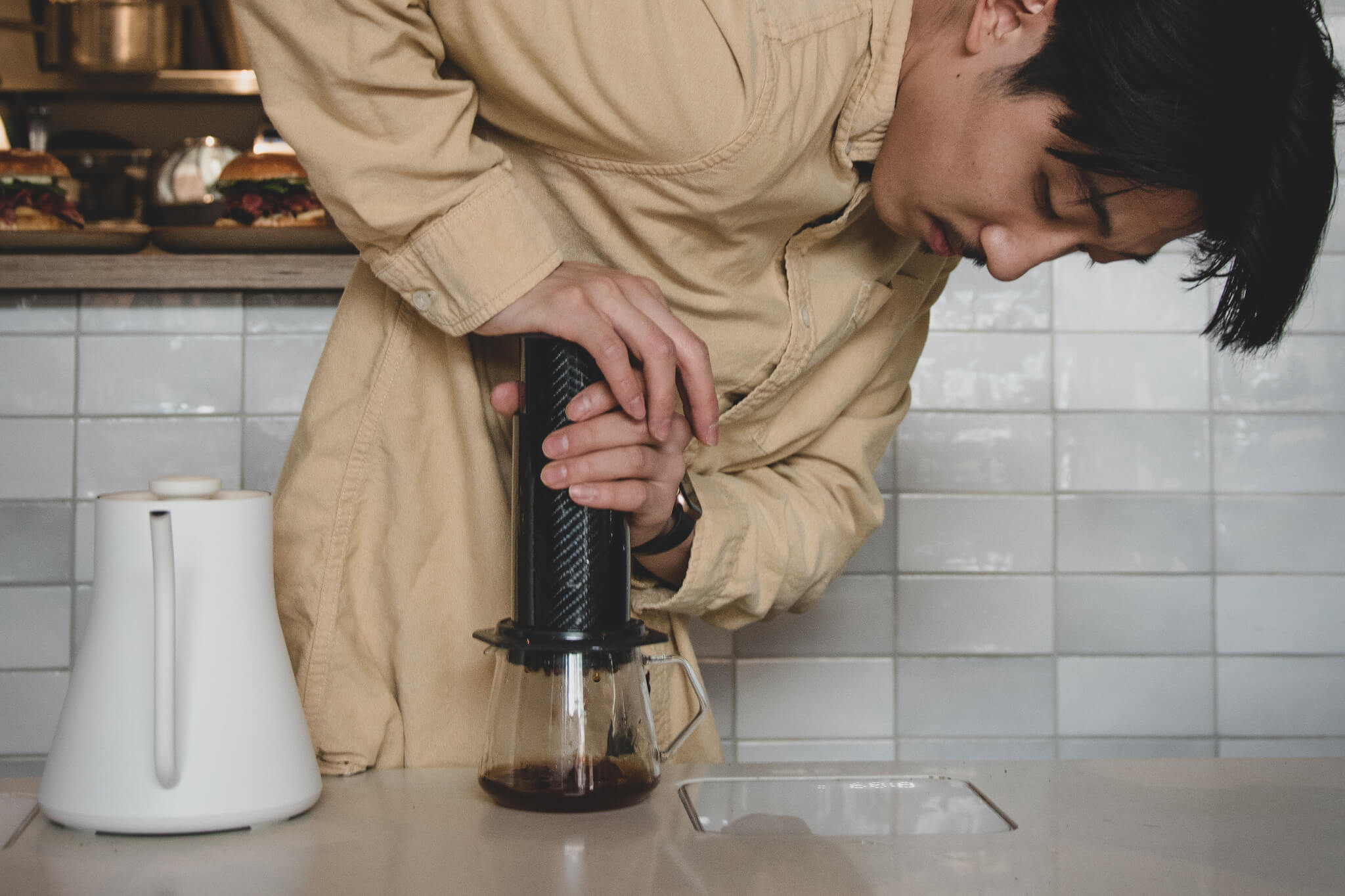 Aeropress being brewed