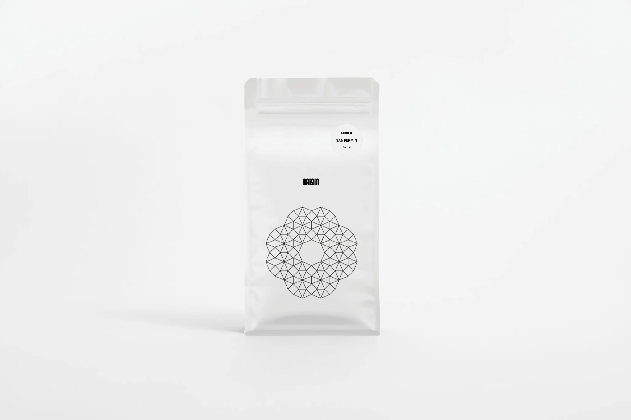 White compostable coffee bag standing up