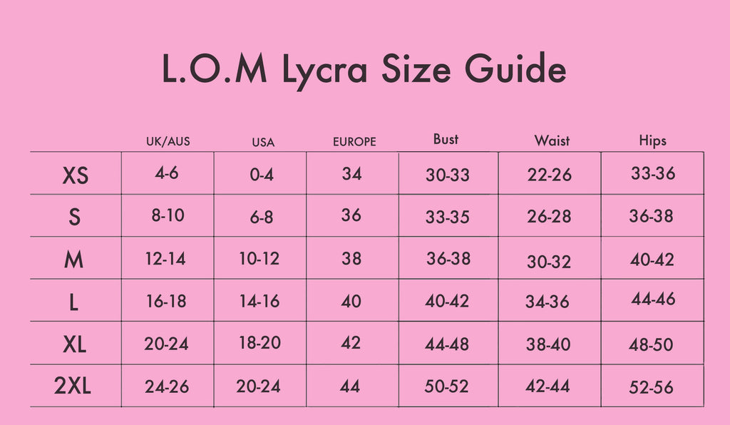 Lycra Size Chart – L.O.M