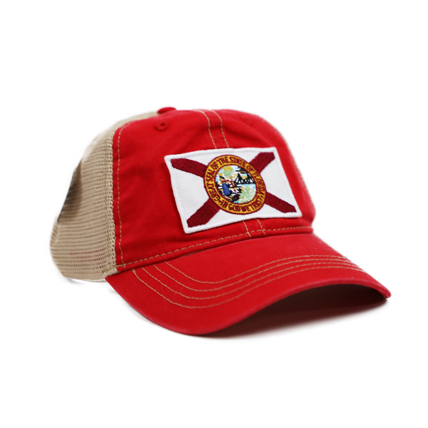 STATE FLAG PATCH RED /TAN MESH TRUCKER HAT