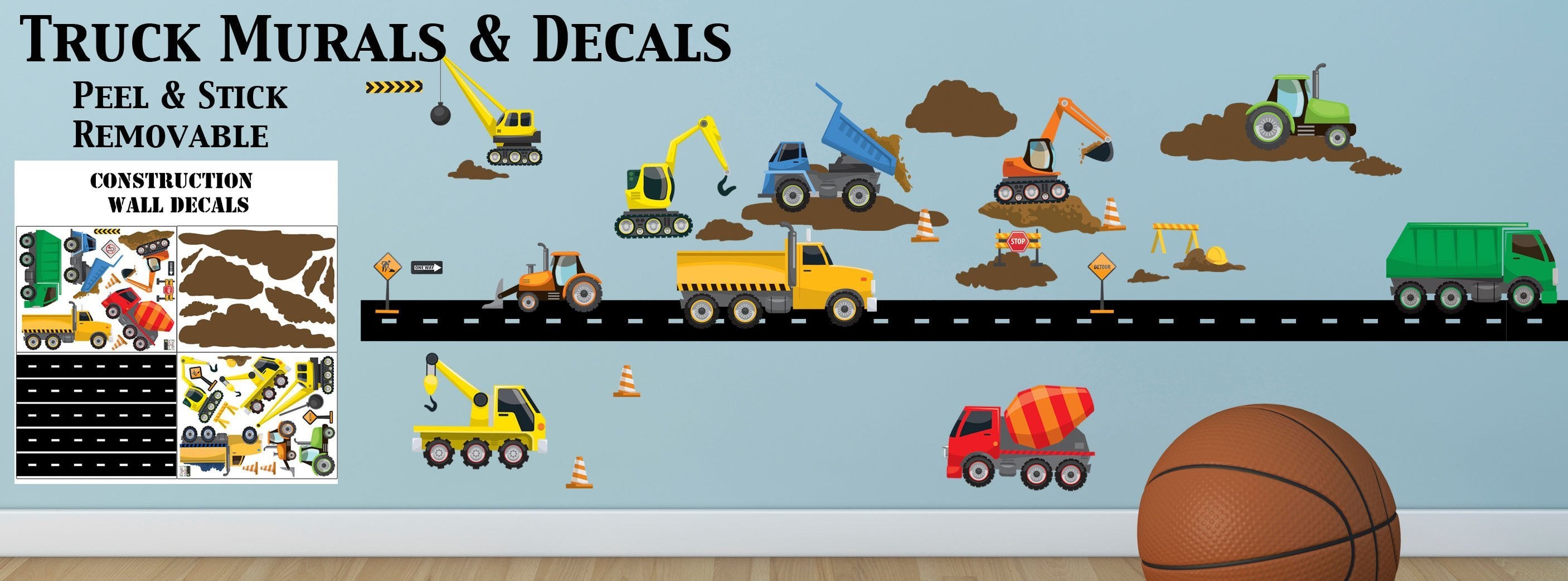 Truck Wall Decals & Construction Murals -Boys Room Theme ...