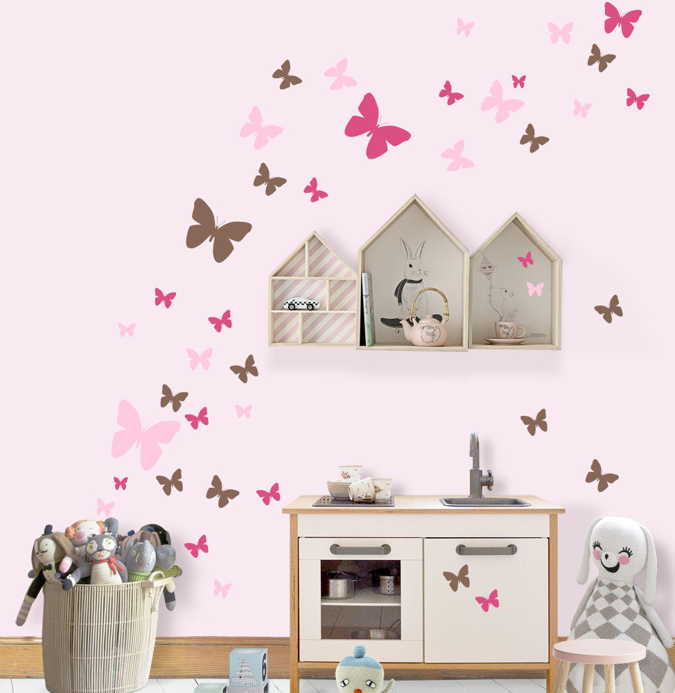Butterfly Wall Decals For Girls Hot Pink Pink Brown Vinyl Wall Decor Stickers