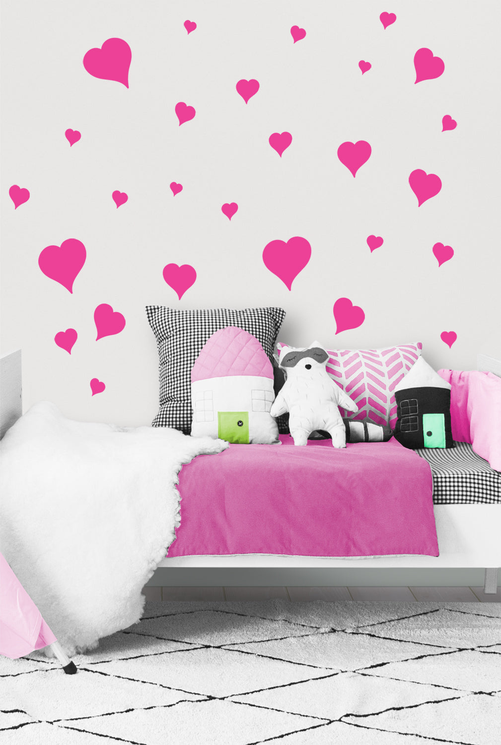 Heart Wall Decals Girls Room Stickers Hot Pink