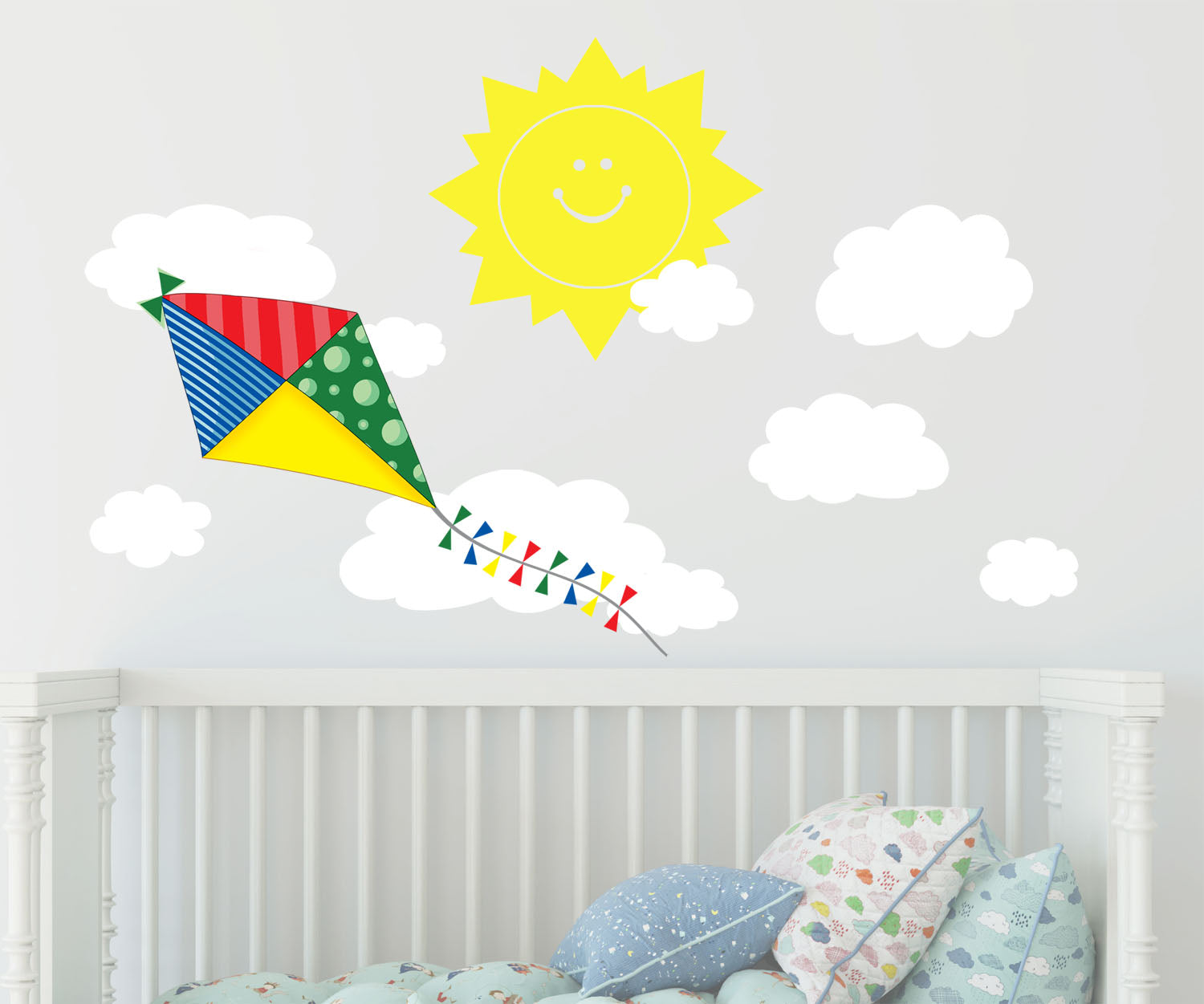 Kite Wall Decal W Happy Sun And Clouds Wall Sticker Decor