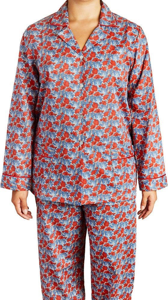 Liberty Cotton Pajamas Red And Blue Flower Print Dslinens
