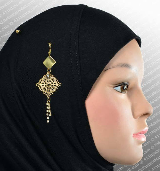 Scarf Pin Pretty Jeweled Rhinestone Brooch Headscarf Muslim Hijab LONG 2  inches!