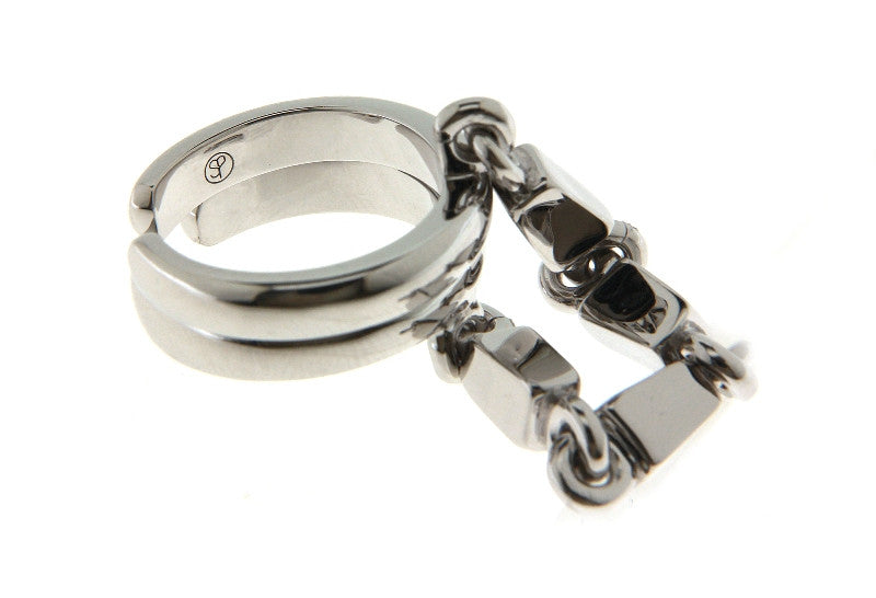 Link Chain Two-Finger Statement Rings Rhodium