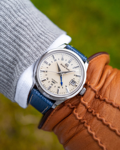 grand seiko gmt on vario italian leather watch strap