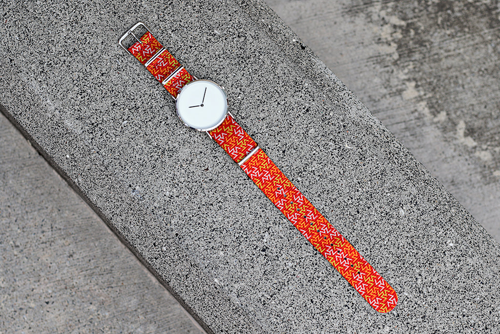vario printed strap orange tangy with minimalist watch