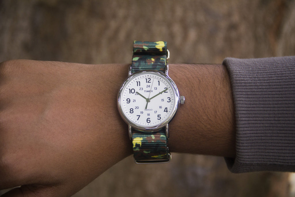 vario camo green graphic strap with timex weekender