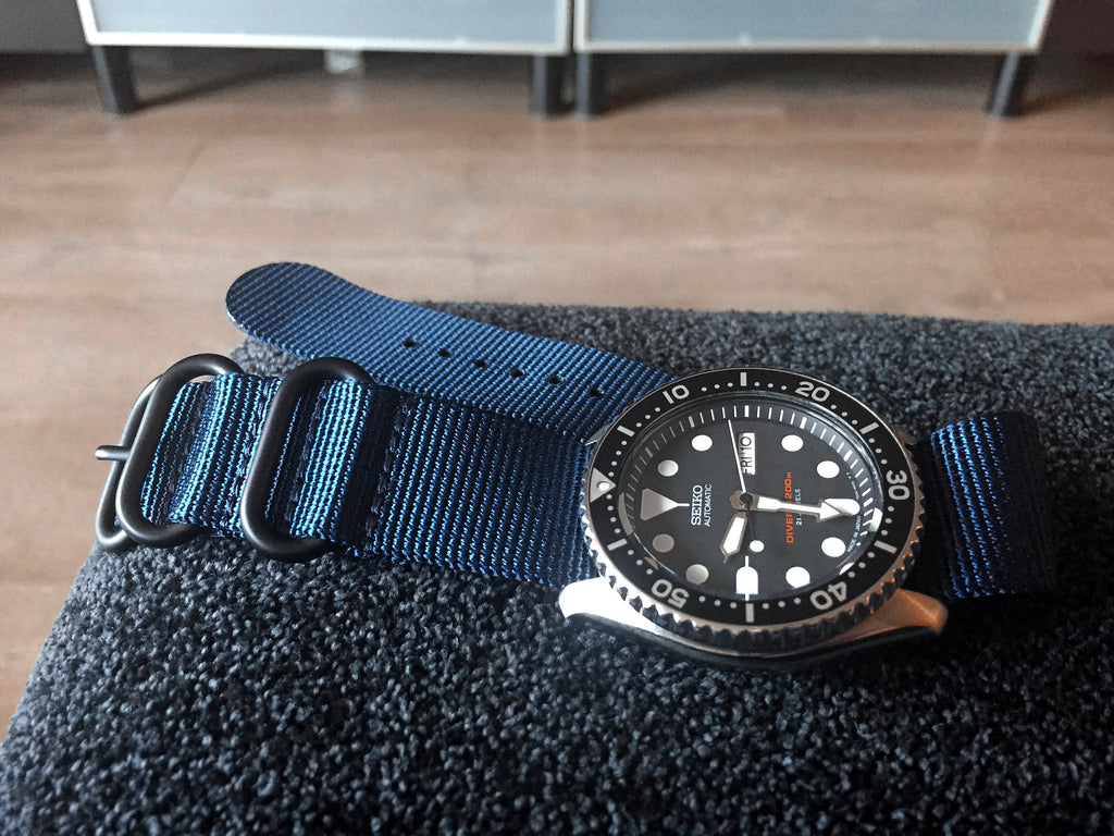 seiko skx007 on vario blue ballistic nylon watch strap