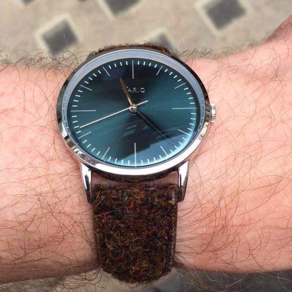 vario eclipse dress watch green dial brown tweed strap