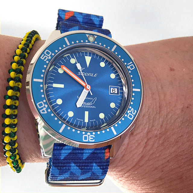 squale watch with ocean cheveron strap
